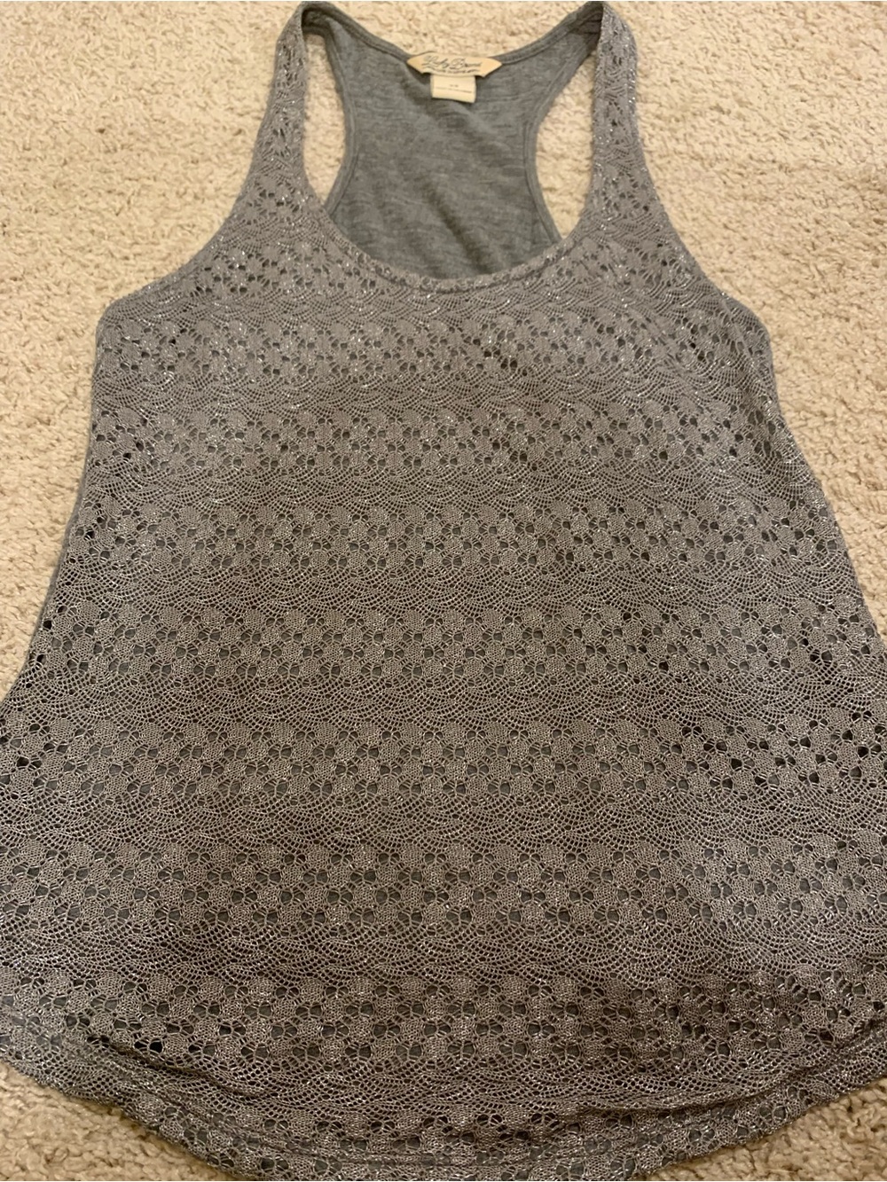 Lucky Brand Gray Crochet Front Racerback Tank